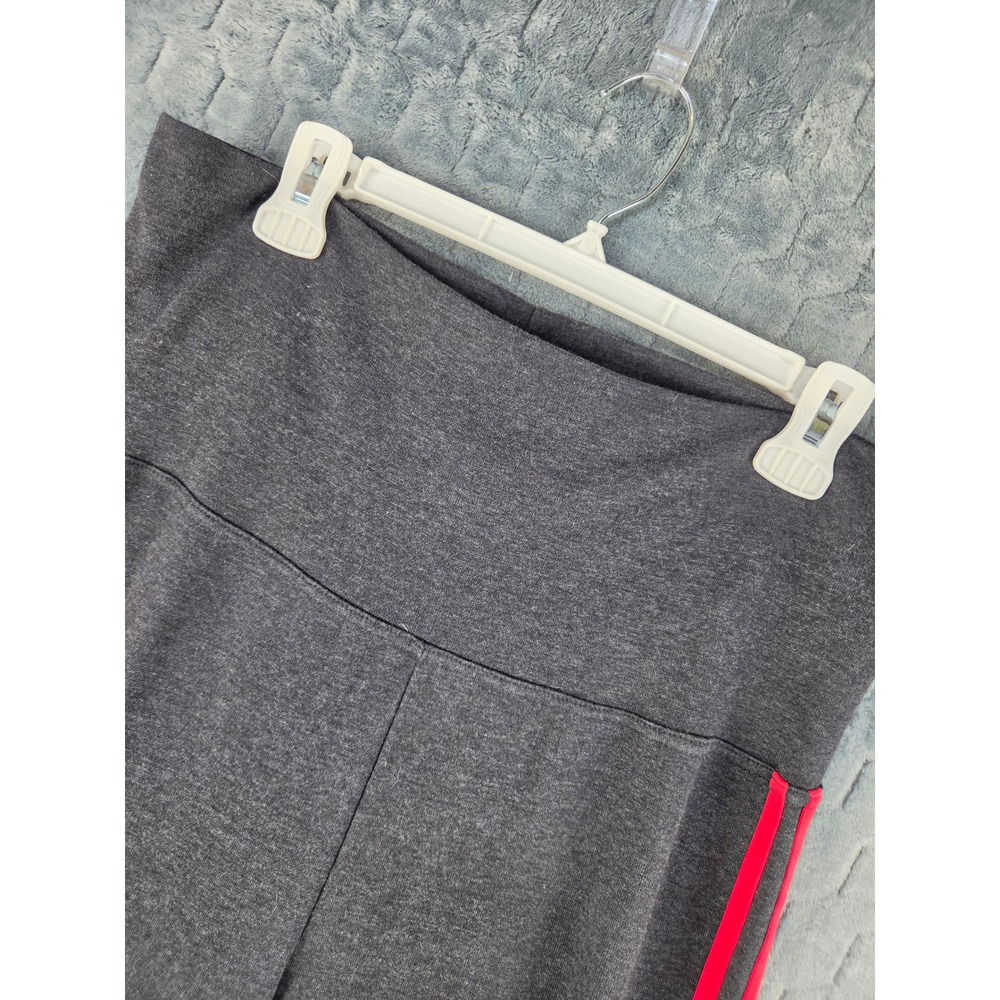 G.W. Womens XL Yoga Pants Charcoal Gray Neon Pink Side Stripe Flare High Rise